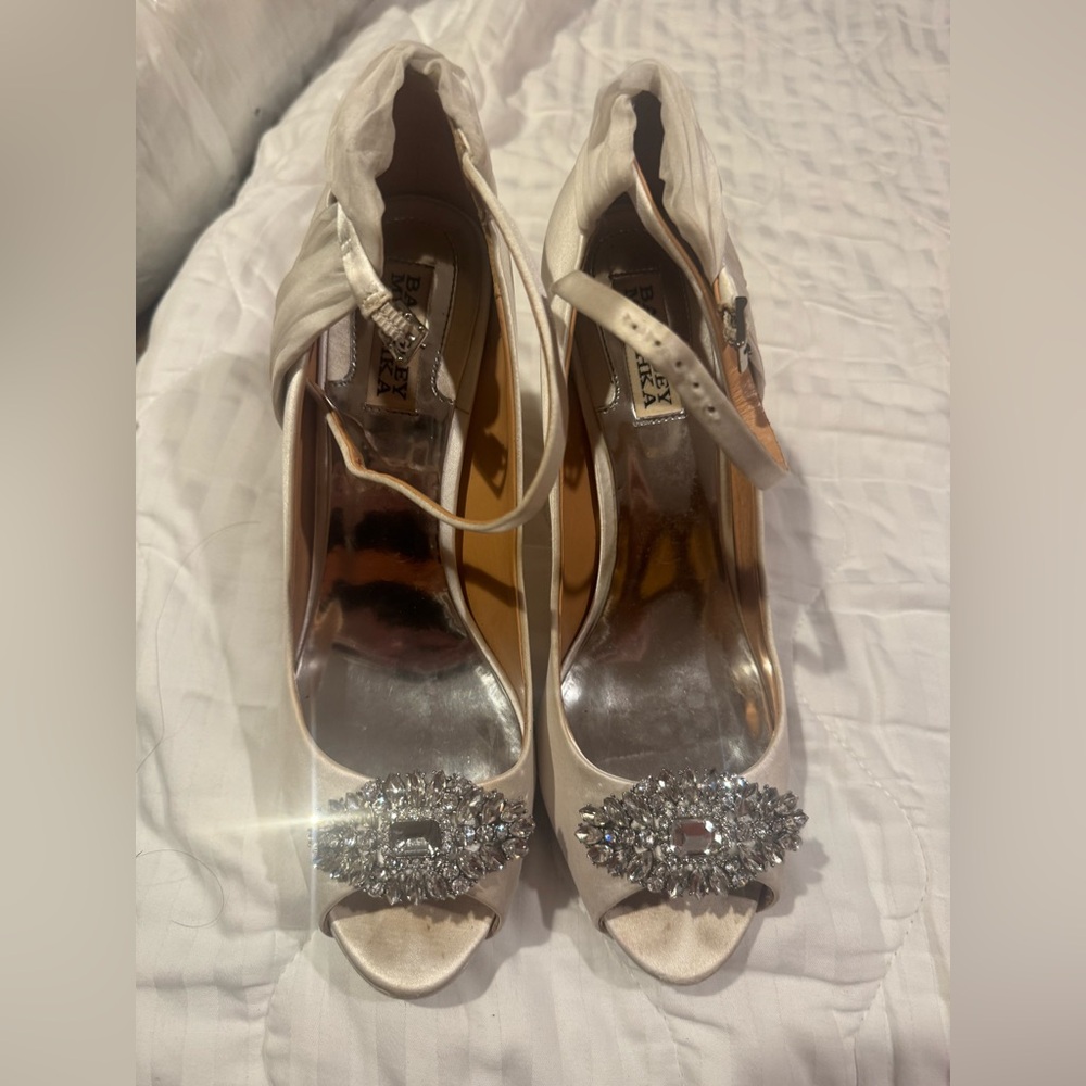 Badgley Mischka Ivory Heels with Crystal Embellishments